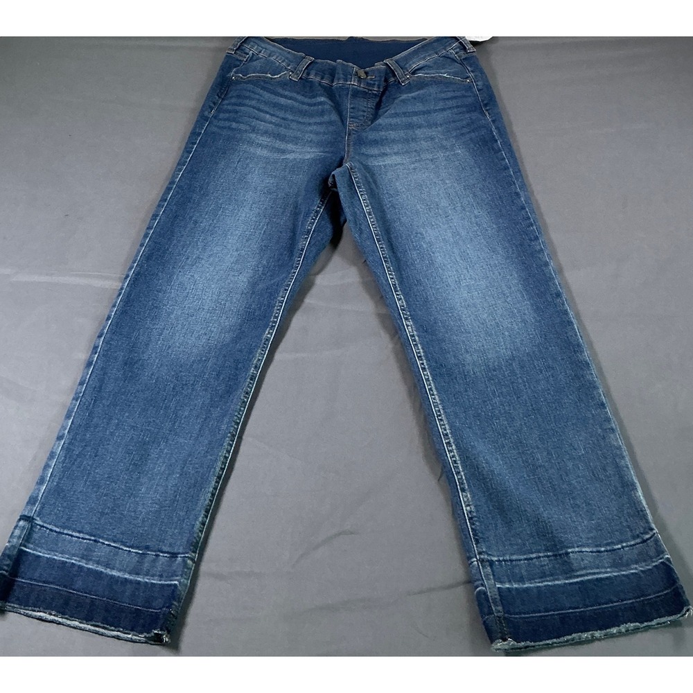 Time and Tru Women Maternity Straight Leg Jeans Blue Medium Wash Raw Hem Size L